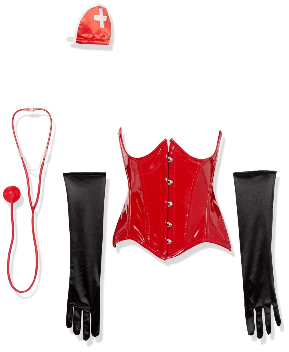 7533 Top Drawer 4 PC Red Patent Nurse Corset Costume XSmall